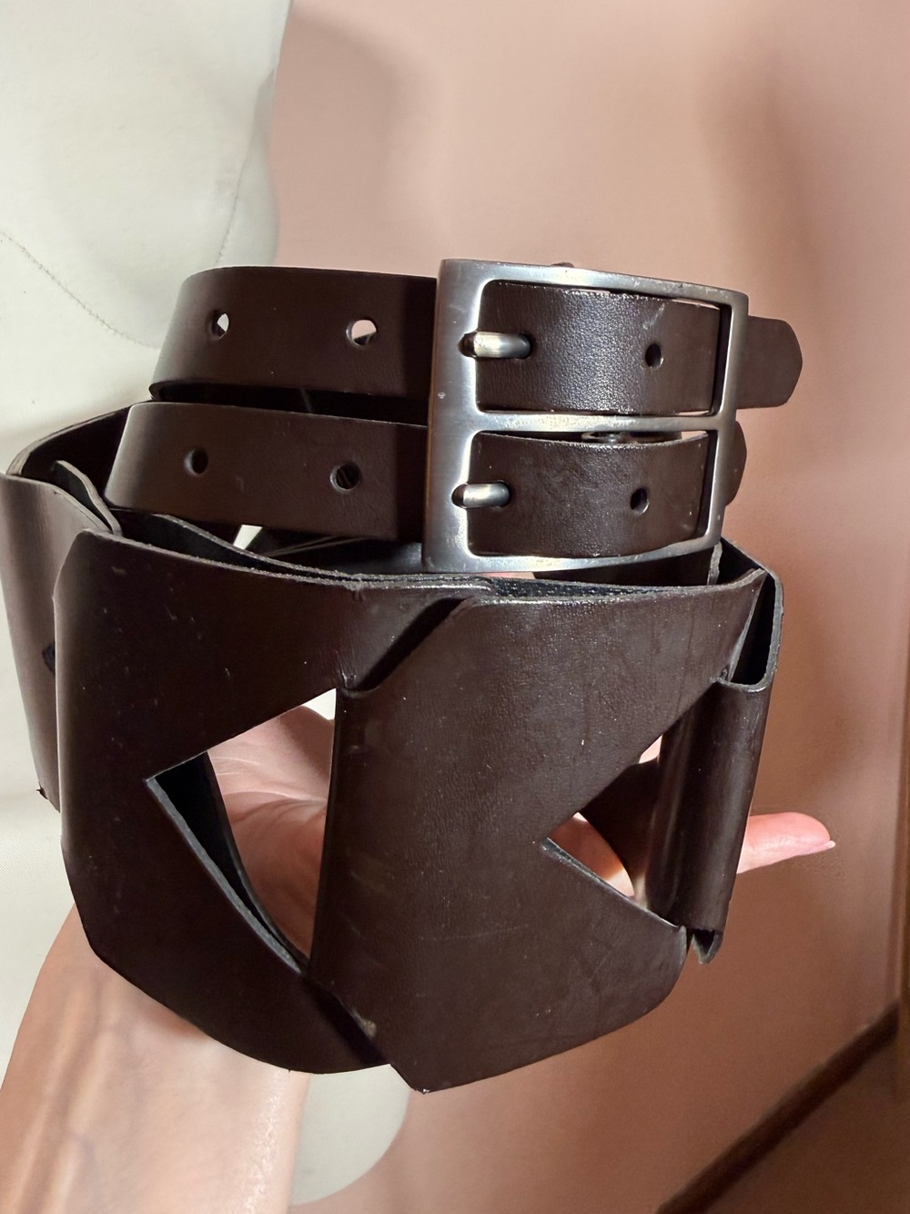 The Limited Wide brown bonded leather Modernist oversized belt medium cosplay